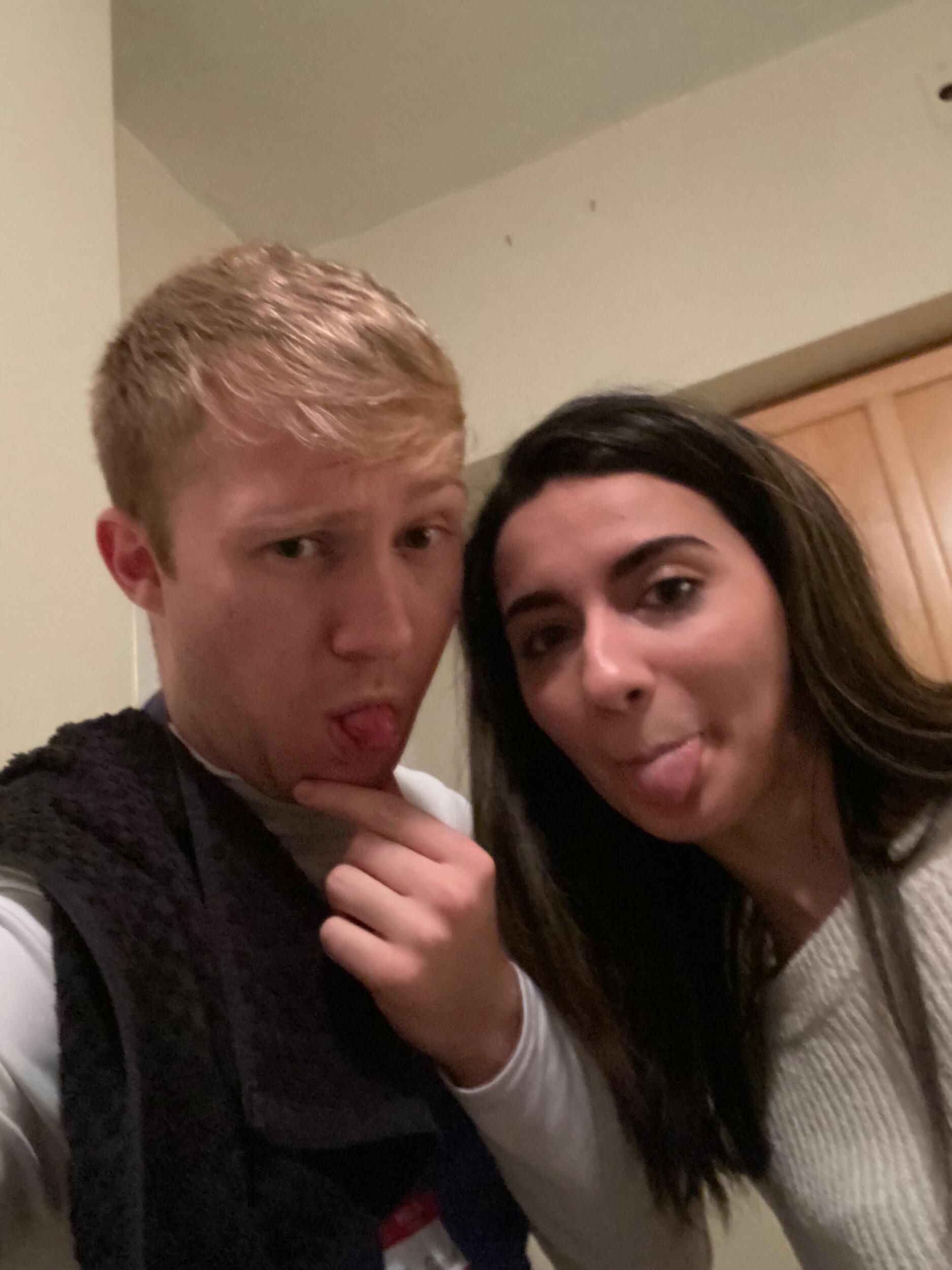 Our first selfie at our first Christmas cookie party.