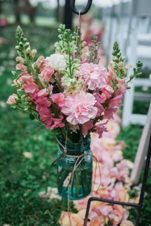 Pink Snapdragon Arrangement in Blue Mason Jar