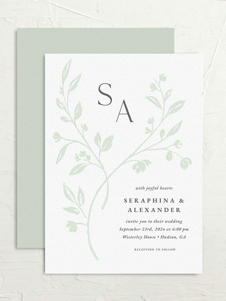 green leaves wedding invitation