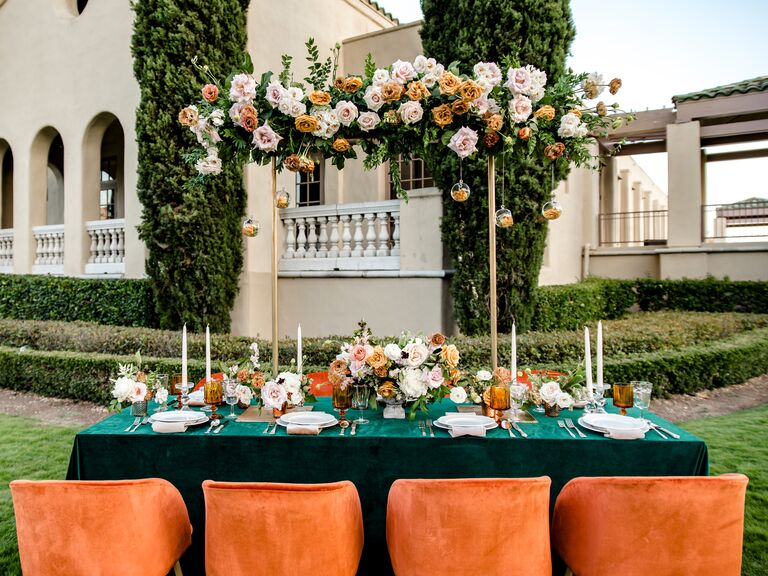weekday wedding outdoors rose arch