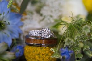 Halo Engagement Ring with Wooden Wedding Band