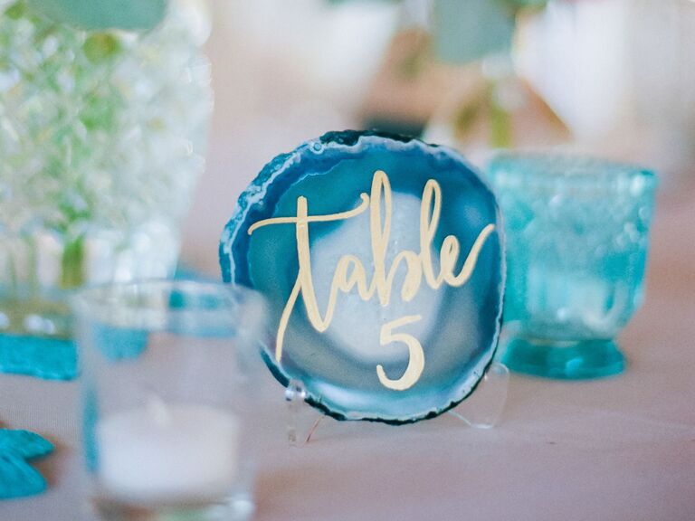 Blue agate wedding table number