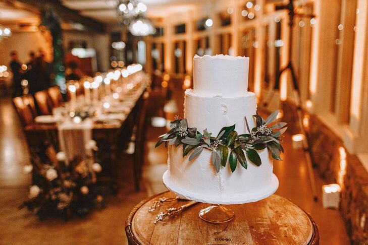 Simple, Rustic Tiered Wedding Cake with Leaves