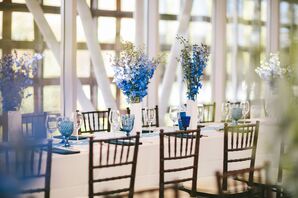 Blue and White Flowers on Tables