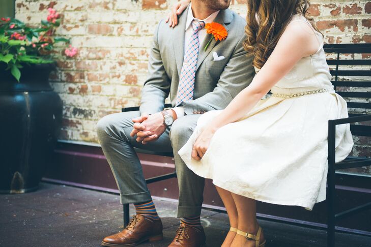 Jason wore a fitted gray suit custom made for him by Bureau, a Buffalo menswear company and fun striped socks.