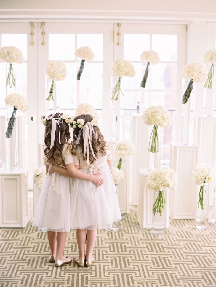 White Flowers in Glass Pillar Vases