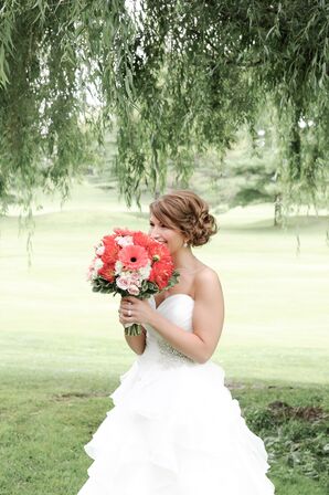 Bride with Coral Bouquet