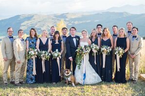 Eclectic Blue Bridesmaid Dresses, Taupe Suits