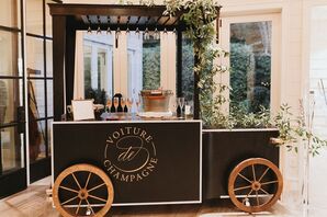 Vintage Champagne Cart with Drinks and Greenery
