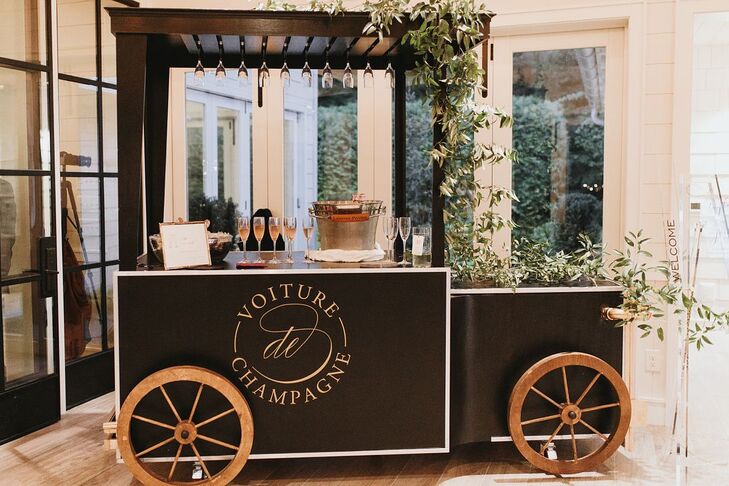 Vintage Champagne Cart with Drinks and Greenery