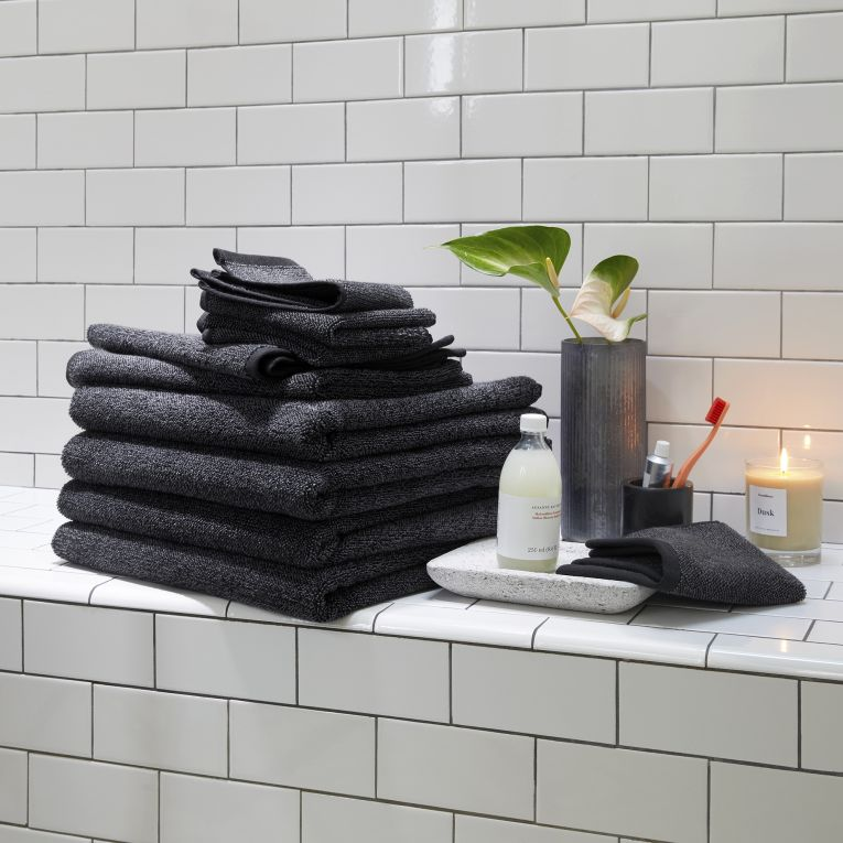Super-Plush Bath Towels from Brooklinen in Marled Black