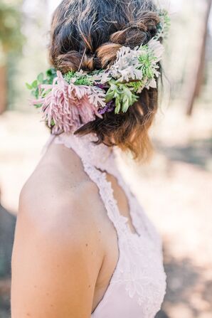 Braided Half-Up Hairstyle and Rustic Flower Crown