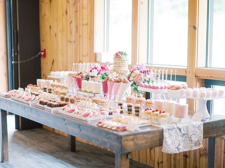pink-and-white dessert buffet