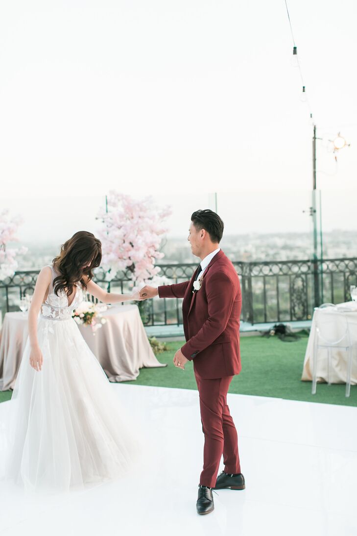 Romantic Couple in Ball Gown and Red Suit