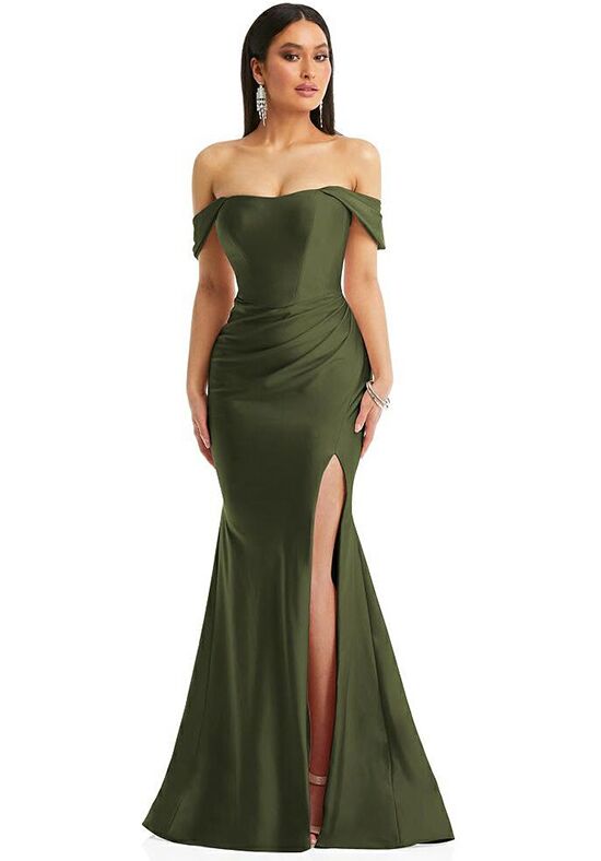 Dessy Group Off-the-Shoulder Corset Stretch Satin Mermaid Dress with Slight Train - CS101 Bridesmaid Dress - 1