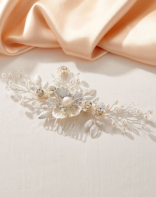 AW Bridal AW BRIDAL Wedding Hair Comb Ivory Flower Bridal Headpiece Hair Clip Wedding Hair Accessories for Brides (Silver) Silver Pins, Combs + Clip - 2