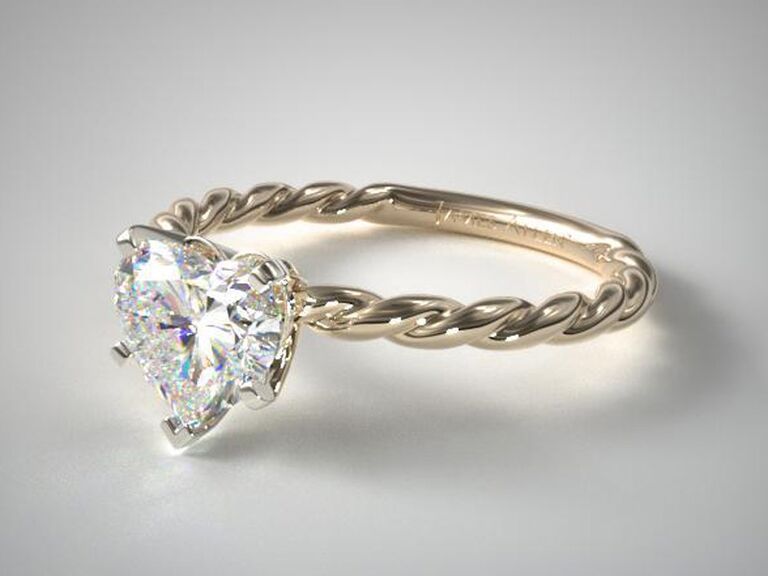 james allen diamond heart shaped engagement ring with gold braided band