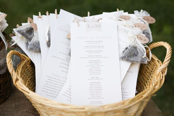 Lauren attached small sachets of lavender to the ceremony programs for guests to toss as her and Matt walked down the aisle.