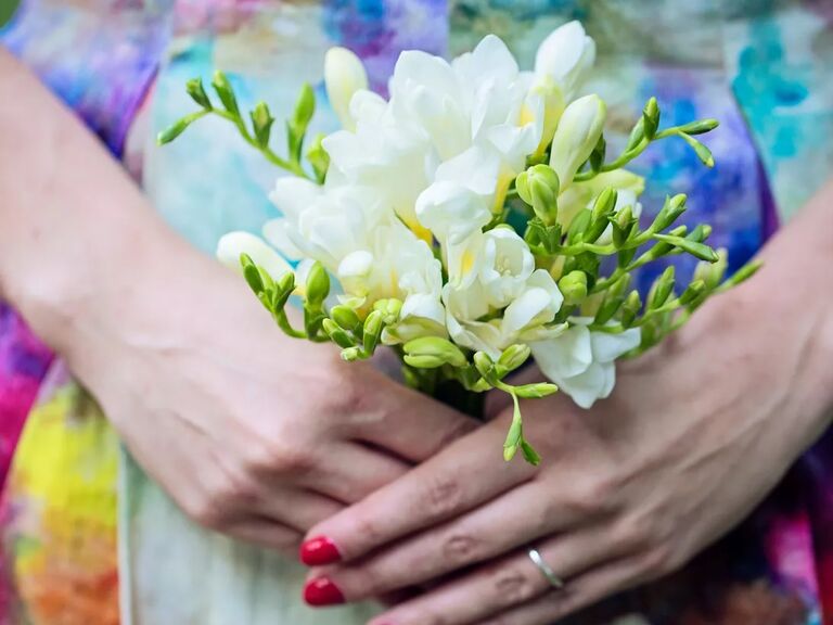 A springtime-perfect white fresia bouquet
