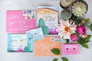 Colorful Invitations with Watercolor Desert Design