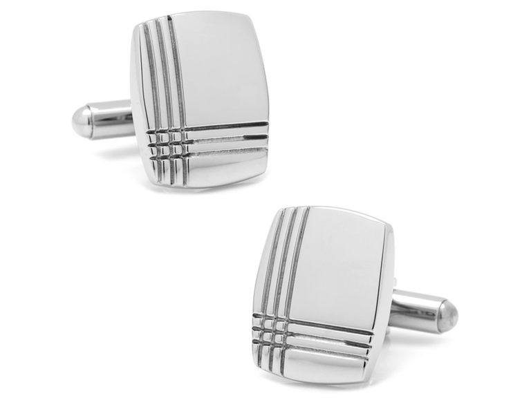 Rectangle stainless steel cuff links with tartan engraving