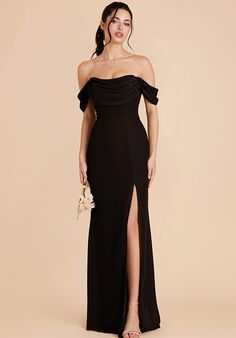 Birdy Grey Mira Chiffon Dress in Black Off the Shoulder Bridesmaid Dress