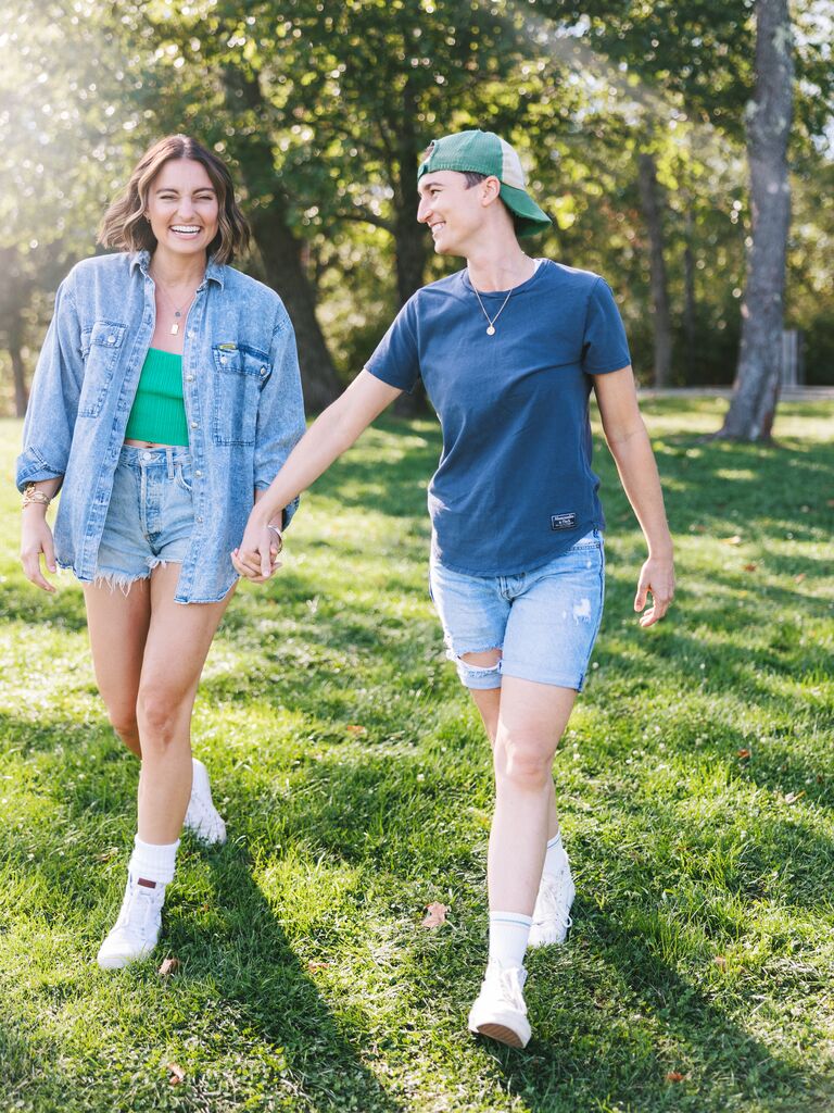 couple smiling and walking 