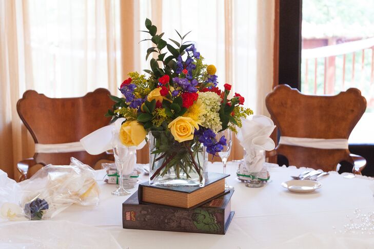 Colorful Flower Centerpiece on Books