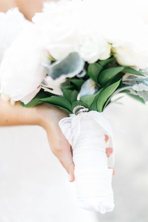 Heirloom Rings Tied to Bouquet Wrap