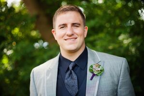 Gray Suit with Green Succulent Boutonniere