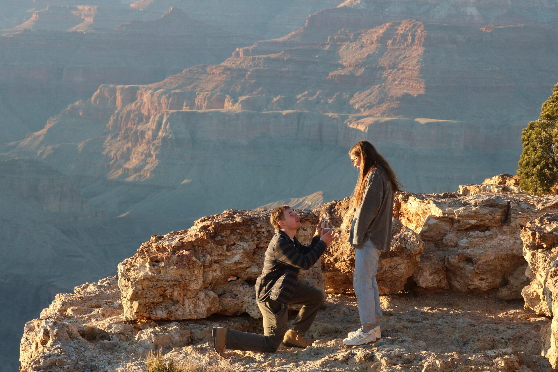 Noah proposing at the Grand Canyon! Followed by an immediate yes and his asking if we can get away from the cliff edge ;)