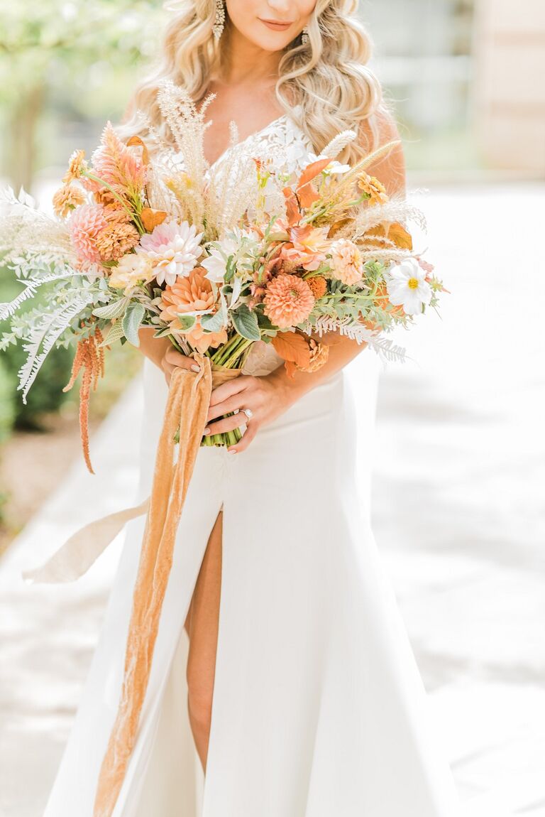Wedding bouquet wrap with extra long ribbon