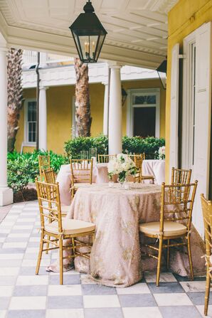 Pink and Gold Pearl-Adorned Table Linens