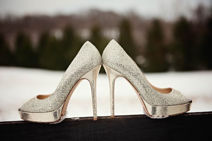 Silver Jimmy Choo Heels for Winter Wedding