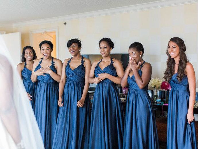 Bridal party in royal blue dresses