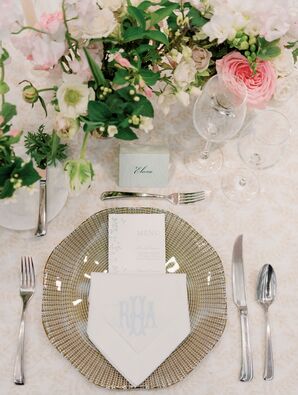 Formal, Classic Reception Place Setting, Monogrammed Napkin, Menu and Charger