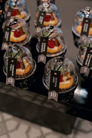 Hors d'Oeuvres Under Glass Cloches as Escort Cards