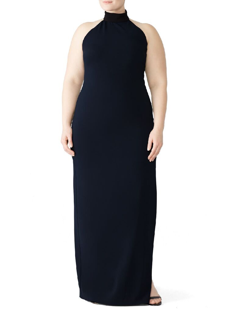 Black high neck column winter wedding guest dress