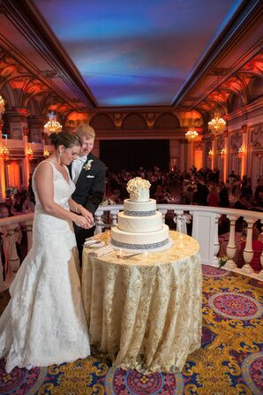 White and Navy Wedding Cake