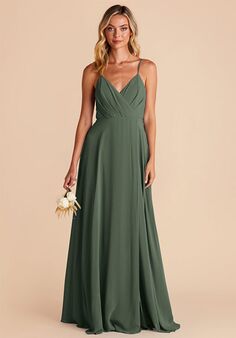 Birdy Grey Kaia Chiffon Dress in Eucalyptus V-Neck and Plunge Bridesmaid Dress