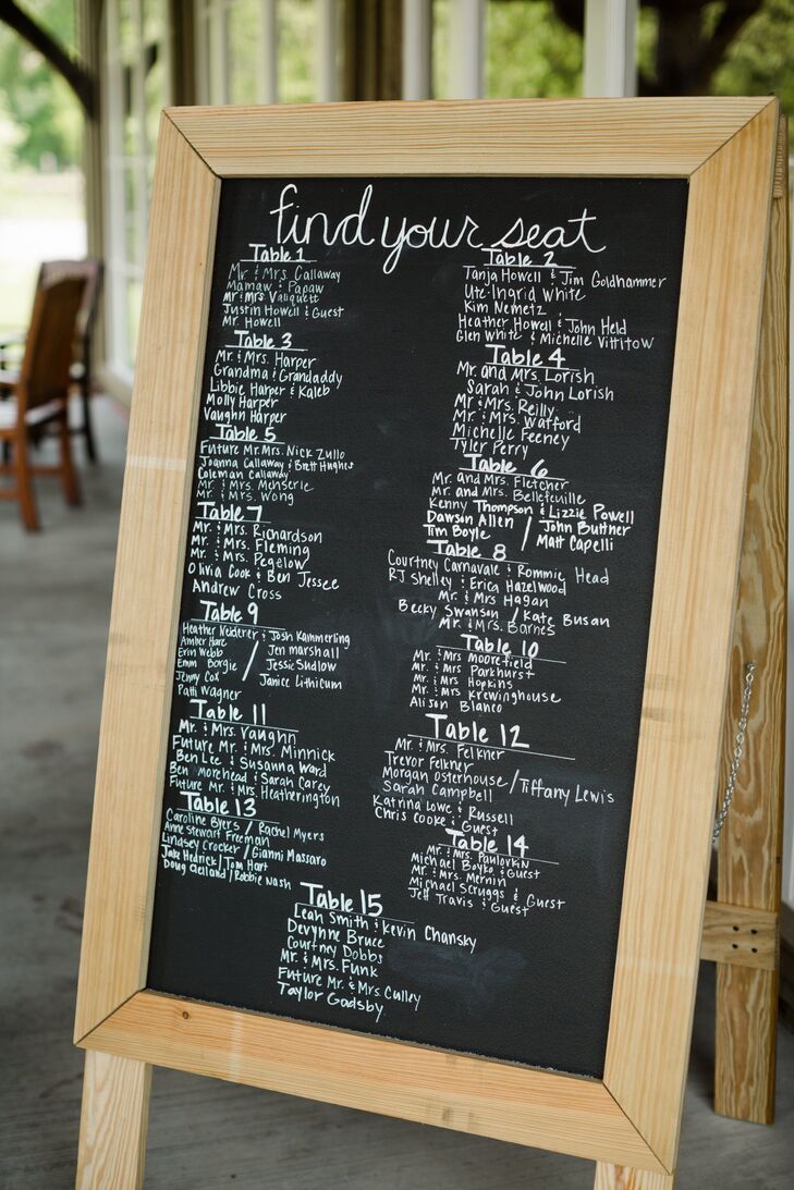 The couple wrote the seating chart out on a large chalkboard.