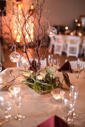 Branch Centerpiece with Lit Candles