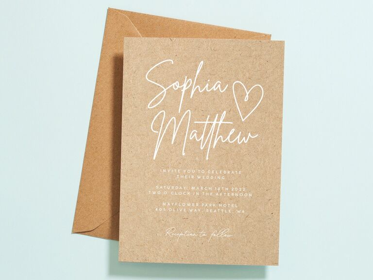 Rustic affordable kraft paper wedding invitation 