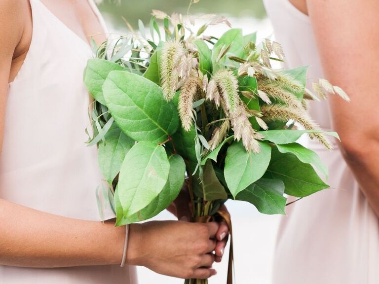 non-floral wedding bouquet with leaves