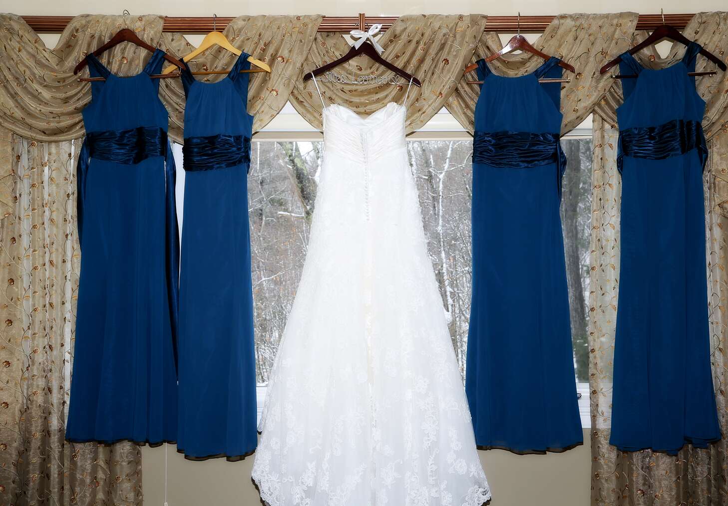 Navy Bridesmaids Dresses with Black Sash