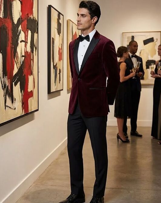 BLACKTIE LIAM Merlot Velvet Wedding Tuxedo Red Tuxedo - 2