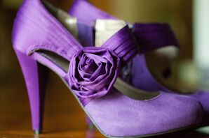 Purple Wedding Heels with Floral Embellishment