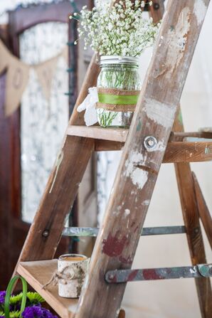 Vintage Ladder Decor with Mason Jar Birch Candle