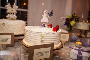 Single Tier White Wedding Cake and Whimsical Topper