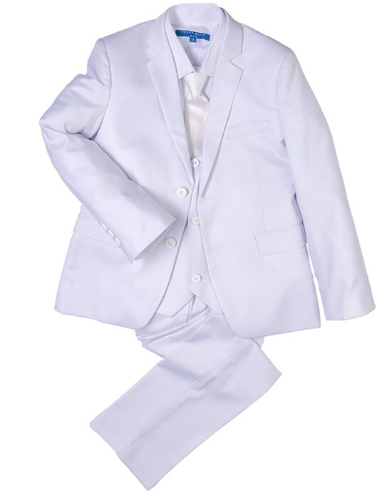 Perry Ellis "Noah" Kids White Suit (5-Piece Set) Flower Girl Dress and Ring Bearer Outfit - 1